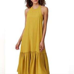 TIBI Eco Mustard Yellow Silk Halter Shift Midi Dress Sz 10